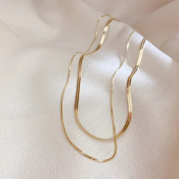 2020 Selectați Elegant Aur de 14k Buze Lanț Delicat Luna Stele Pandantiv Dublu Straturi Cravată Colier Pentru Femei Bijuterii Fine Soția Cadou