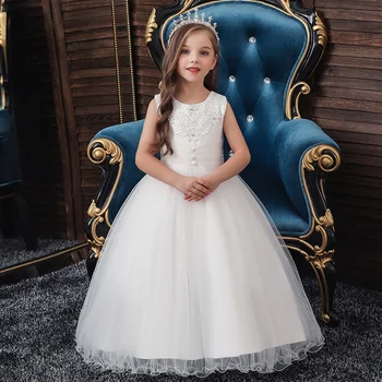Anul nou Princess Party Flori Copii Rochie Pentru Fete de Epocă alb Copii Prima împărtășanie Rochii De Nunta Rochie de Bal Formale