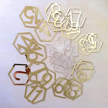 Hexagon Numărul de Masă Semne pentru Petrecerea de Nunta Decor, de Argint sau de Aur Acril Număr, Cifre Romane Geometrice Centrala