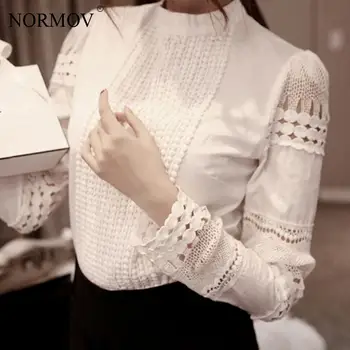 NORMOV Plus Dimensiune Alb Bluza Femei cu Maneci Lungi Elegante de Epocă Tricou Femei 2020 Primăvară Gol Afară Birou Doamnă Topuri Tricou