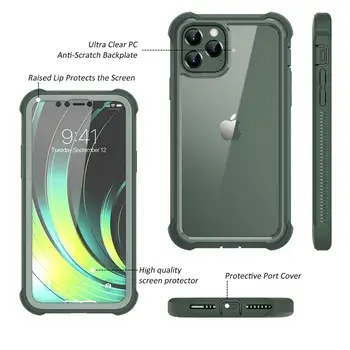 2 în 1 Hard transparent Caz pentru iPhone 11 Pro Acoperă cu economizor de ecran de 360 complet capacul de protecție Impermeabil Anti-toamna Caz