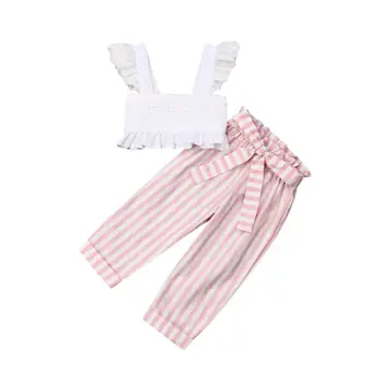 Pudcoco NOI Stoc de Moda Drăguț Copil mic Copil Fata de Copii Costume de Haine Curea Topuri+Dungi Arc Pantaloni Lungi Pantaloni 2 BUC Vara Seturi