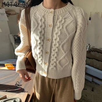 MATAKAWA cu mâneci Lungi Tricotate Cardigan Strat coreean Gât Rotund Pulover Femei Singure Pieptul Vrac Lenjerie de Pulovere Model