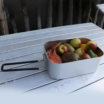 Aluminiu Pătrat Caseta de Prânz Mâner Pliabil din Metal Bento Alimente Picnic Container pentru Călătorie în aer liber Camping, Picnic