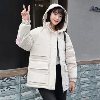 Femei de Jos Strat de Bumbac Gros Scurt Jacheta de Iarna 2020 Nou Student coreean Liber Îmbrăcăminte exterioară Cald cu Gluga Scrisoare Femei Parka DH66