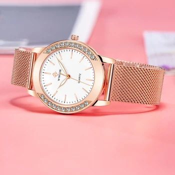 WWOOR Brand de Lux pentru Femei Ceasuri Stras Cuarț Rochie Doamnelor Ceas de Aur roz a ochiurilor de Plasă Formatia Diamant Ceas de mână Ceas de mână de sex Feminin