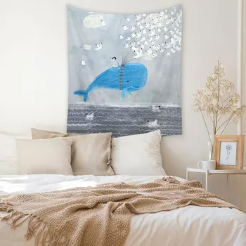 Ocean Stil Tapiserie De Pe Perete Whale Print Decorativ Dormitor Covor De Perete Decor Acasă Poliester Living Tapiserie