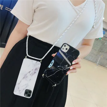 Crossbody curea de sticlă, marmură caz de telefon pentru Samsung Galaxy S20 S10 S9 S8 S7 plus Nota 10 10PRO capacul din spate cu curea de umăr