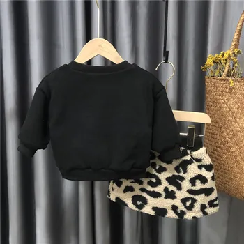 Îmbrăcăminte pentru copii 2020 Toamna Și Iarna Noi Fata coreeană Leopard de Imprimare de Blană Costum de Moda 2 buc Pulover Cald de Acoperire Haine pentru Copii