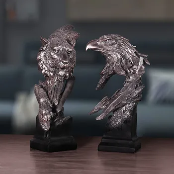 Argint Antic Animal Sculptura Decor Acasă Răspândit Aripile De Vultur Figurine De Rasina De Artizanat Living Biblioteca Dispaly Artware