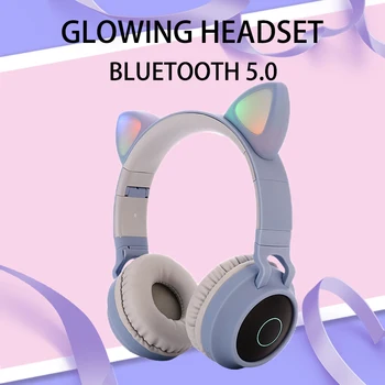 Wireless Bluetooth 5.0 Cască de Pisică Ureche Lumină LED-uri pentru Căști Stereo Căști de Muzică Fata Căști pentru PC