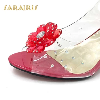 SaraIris de mari dimensiuni 30-43 de Vară de Moda Stras Floare pană Tocuri inalte Casual Jeleu Pantofi pentru Femeie Sandale pentru femei pantofi