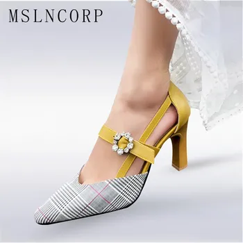 Plus dimensiune 34-47 Femei Sandale cu Toc Moda Vara Office Lady Pompe Zapatos Mujer de Cristal Catarama Subliniat Toe Pantofi de Partid
