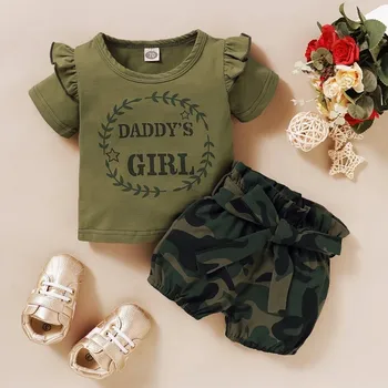 Copil nou-născut Fată de Îmbrăcăminte Set Maneca Scurta Scrisoare de Imprimare (Fata lui Tata )T-shirt, Blaturi+pantaloni Scurți de Camuflaj New Sosire Haine pentru Copii