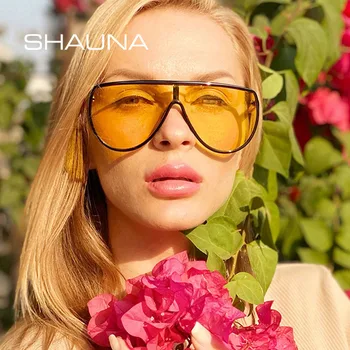 SHAUNA Flat Top Supradimensionat Una Bucata ochelari de Soare Moda pentru Femei Ochelari de cal Nuante Bărbați UV400