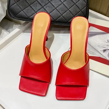 Femei Pantofi de Striperita Tocuri Papuci Femei Slide-uri de Înaltă Tocuri de Vară Deget de la picior Pătrat Catâri Sexy Tocuri Subtiri Solid Doamnelor Pantofi