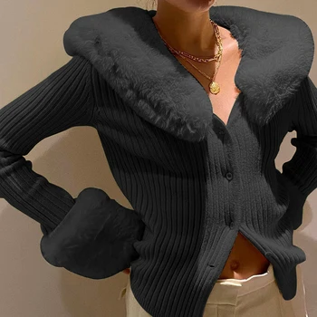 LAISIYI Y2K V Gât Pulovere Costume cu Pene Mozaic Tricotaje Butonul Cardigane Femei de Moda Streetwear Petrecere de Club Solid Topuri