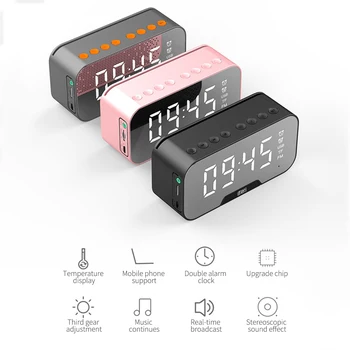 Difuzor Bluetooth Cu Radio FM cu LED-uri Oglindă Ceas Deșteptător Subwoofer Music Player Snooze Ceas de pe Desktop Wireless