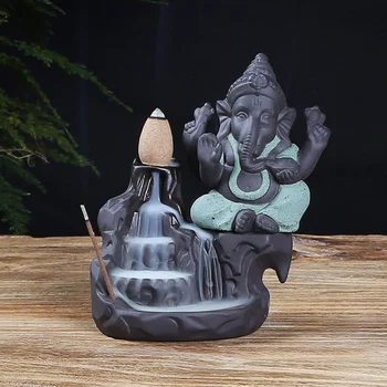 Moda Ceramică Ganesha Buddha Refluxul Arzător De Tămâie Manual De Munte Cascada Figurina Elefant Dumnezeu Statuie Acasă Tămâie Hol