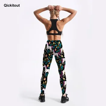 Qickitout Jambiere New Sosire Femei Negru legging de Fitness Print Digital Drăguț Cal de Culoare Floare de Pantaloni Creion Pantaloni