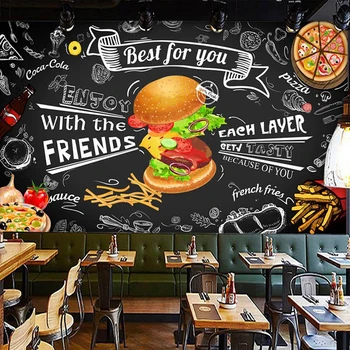 Fotografie Tapet 3D de Mână-pictat Hamburg Restaurant Fast-Food Snack Magazin picturi Murale Auto-Adeziv rezistent la apă Detașabil Autocolante de Perete