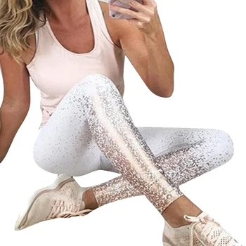 Noua Moda 2019 Femei Jambiere Talie Mare Antrenament De Funcționare Întinde Sclipici Pantaloni De Yoga De Fitness Push-Up Sportswears