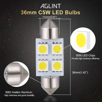 AGLINT 10BUC Festoon C5W 36mm 6411 5050SMD LED-uri Luminoase, Mașină de Iluminat Interior Pentru Doom Lectură Harta Ușă Portbagaj Alb 6000k 12V