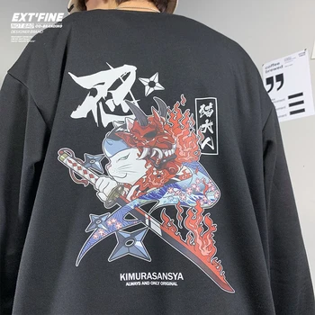 Extfine Bărbați Ninja Print Supradimensionat Jachete 2020 Cald Iarna Grafic Japonez Hanorace Harajuku Streetwear Stil Hanorac