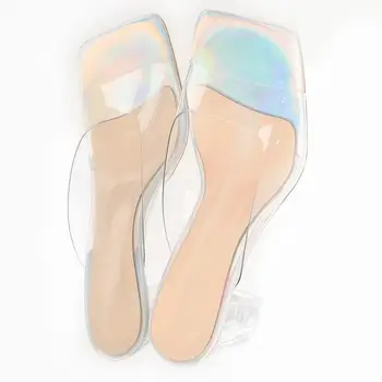 Onlymaker Femei 2020 Nou Colorat Pătrat Deget de la picior Deschis Cristal Indesata Toc Patrat Sandale Catâri Mijlocul tocuri Pantofi cu Tocuri Joase