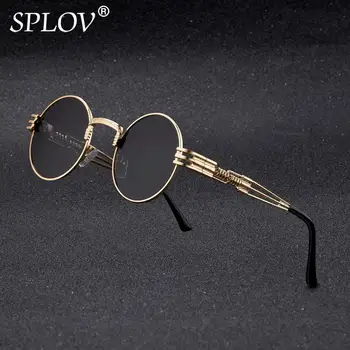 Noua Moda Polarizat ochelari de Soare pentru Bărbați și Femei Retro Steampunk Rotund Cadru Metalic cu arc Dublu Picior Colorate Nuante UV400