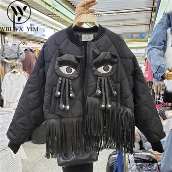 Jacheta de iarna de Moda pentru Femei cu maneci Lungi Ciucure Parka Cald Gros Palton Scurt din Bumbac Strat de sex Feminin Liber de Îmbrăcăminte Haine de Iarnă