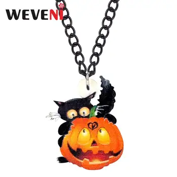 WEVENI Acrilice Hallowen Pisica Neagra Demon Dovleac Colier Pandantiv Lanț Festival Decoratiuni Bijuterii Fierbinte Cadou Pentru Fete Adolescente Doamna