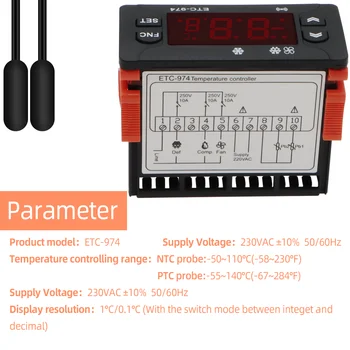 ETC-974 Digital Controler de Temperatura Microcalculator Termostate Termostat de Refrigerare de Alarmă 220V NTC senzor de 50%off