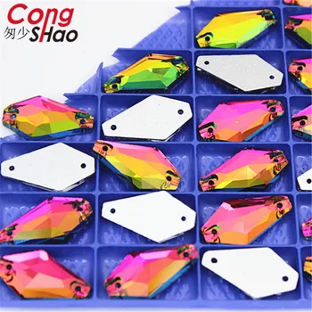 Cong Shao 50pcs 11*20mm AB Colorate Flatback Sticla Hexagonal Stras cristale și pietre de cusut 2 Gaura Rochie de Mireasa CS152