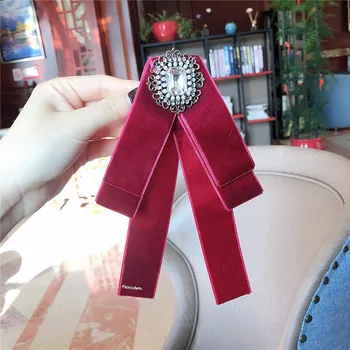 Coreeană Velvet Bowtie Brosa Material Papion Stras Pin Guler Cămașă de Moda Broșe Bijuterii de Lux pentru Femei Accesorii
