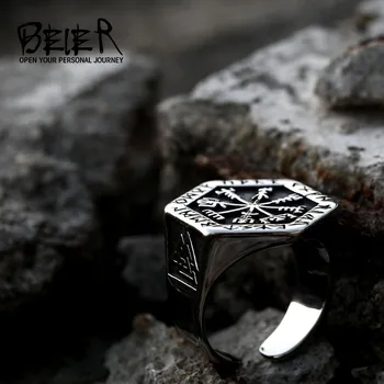BEIER din oțel inoxidabil caracter geometria lui thor ciocanul mjolnir Viking inel pentru om darul lui Punk rock Bijuterii baiat cadou BR8-671