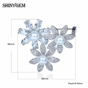 SHINYGEM Cristal Natural Brosa Floare Stras Perla Coajă Micro Pave Cubic Zirconia Femei Trendy Bijuterii Fine Accesorii