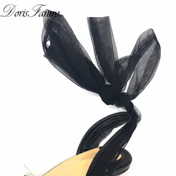 Doris Fanny Transparente, tocuri inalte sexy sandale din PVC Clar Cristale plexiglas tocuri negri Femei Sandale pantofi de Vara de mari dimensiuni
