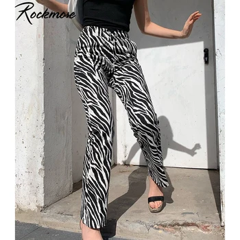 Rockmore Dungi De Zebra Print Pantaloni Femei Joggeri De Înaltă Talie Pantaloni Streetwear Liber Harajuku Pantaloni Largi Picior Femme Pantaloni De Trening