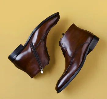 De înaltă Calitate de Toamnă pentru Bărbați Chelsea Cizme Genuine Piele de Vacă Mens Rochie de Boot Pantofi de Mireasa Dantelă-Up Martins Cizme Omul Negru Maro