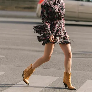 Prova Perfetto 2020 Metal a Subliniat Deget de la picior Cizme Pentru Femei de Moda Ciudat Toc Botas Mujer Tocuri inalte Cizme Jumătatea vițel Doamnelor Pantofi
