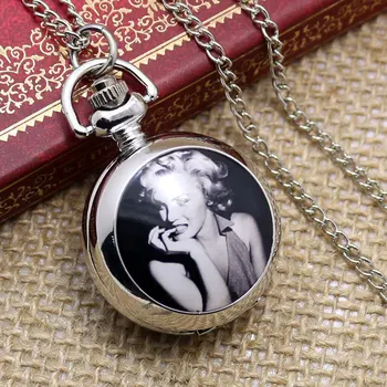 Fierbinte de vânzare en-gros doamnelor mens Nouă Epocă Mini Ceas de Buzunar Marilyn Monroe Oomph Medalion Cu Lant P597