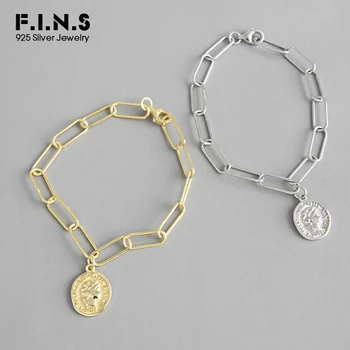 F. I. N. S Argint 925 Link-ul Lanț Brățară de Aur Argint 925 Bratari pentru Femei Portret Monedă Pandantiv Bratari