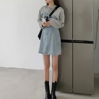 Denim Y2k Femei Rochie de Streetwear Casual cu Maneca Lunga Petrecere Mini Jean Rochie de sex Feminin Elegant Rochie dintr-O bucata coreean 2020 Toamna Chic