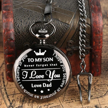 Personalizate Ceas de Buzunar PENTRU FIUL MEU Te Iubesc Iubesc pe Tata pentru Totdeauna Design Cuarț Ceas de Buzunar Pandantiv Ceas Colier Lanț pentru Fiul