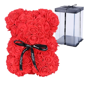 Cadou Ziua îndrăgostiților 25cm Roșu PE Rose Flori Artificiale Teddy Bear pentru Femei Îndrăgostiților, Nunta, Petrecere de Aniversare Cadou de Crăciun