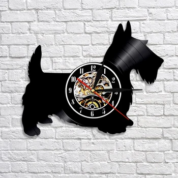Scotty Disc De Vinil Ceas De Perete Scottish Terrier Puppy Dog Ceas Pepinieră Art Arta De Perete Decor Animal Cadou Pentru Un Iubitor De Animale De Companie