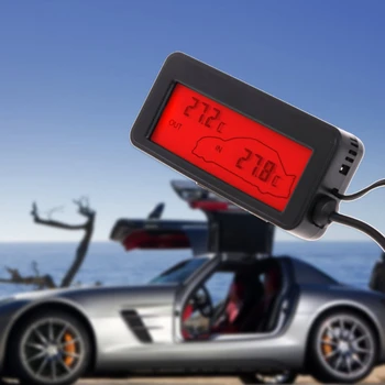 Mini Car Digital Display LCD Interioară în aer liber Termometru 12V Vehicule 1,5 m Cablu Senzor Rosu/Verde