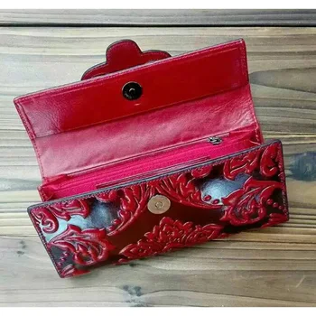 Stil chinezesc din Piele portofel Vintage Relief Flori portofel zi de Moda sac de ambreiaj telefonul Mobil geanta Femei Hasp Portofel
