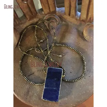 Personalizat Colier Lapis Lazuli prin Galvanizare Pandantiv Dreptunghi Mic Hematit Margele Colier NM24068
